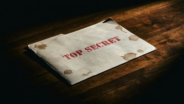 Stained manila paper envelope marked with red top secret text