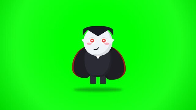 Cute Cartoon Vampire Character Floating Animation on Green Screen Background.
