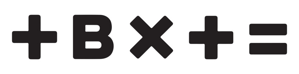 Mathematical and alphabet symbols with plus, letter B, multiply, and equal signs. © MOST AKTER