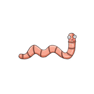 Cute cartoon earthworm, hand-drawn digital illustration isolated on white.