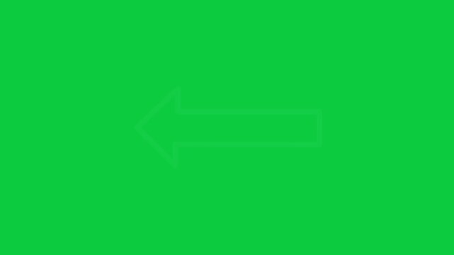 Minimalist white neon line arrow animation pointing left on a chroma key green screen background