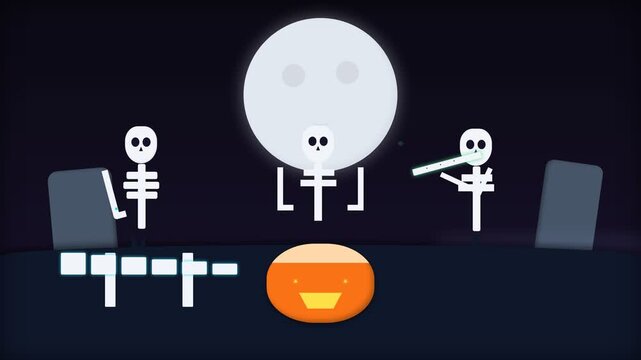 Spooky Halloween Animation Featuring Dancing Skeletons and a Smiling Jack O Lantern.