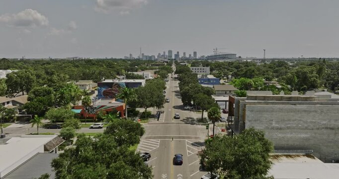 St Petersburg Florida Aerial v39 flyover above central avenue across Grand Central District with views of downtown cityscape on the skyline in the background - Shot with Mavic 3 Cine - September 2022