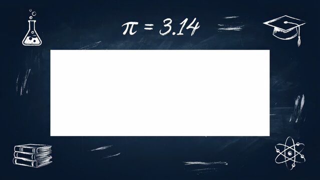 Empty white rectangular frame on dark blue academic chalkboard background