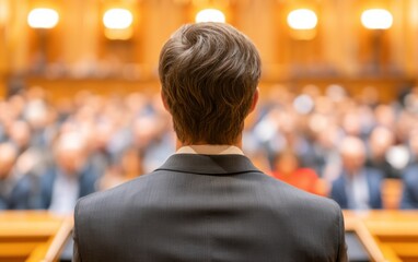 Fototapeta premium Attorney Standing in Federal Courtroom During Civil Rights Case Hearing