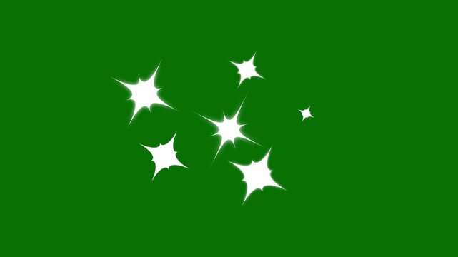 White 2d twinkling star animation, sparkle twinkle glitter effect, cartoon doodle blinking stars, glowing magic star, shining sparkling motion graphics, seamless loop on green screen background 4k