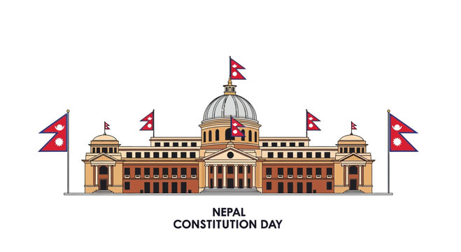 Illustration of Singha Durbar government building for Nepal Constitution Day.
