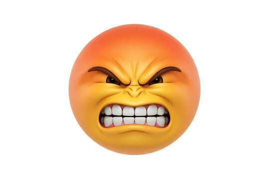 Angry red emoji face with furrowed brows and gritted teeth expressing intense frustration or rage isolated on a solid black background