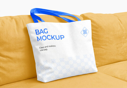Tote Bag Mockup on Sofa