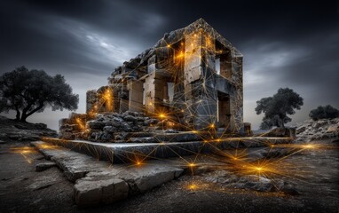 Fototapeta premium Heritage Site Mapping Concept with Archaeological Ruins and Data Visuals