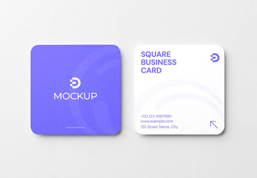 Rounded Corner Square Business Card Mockup