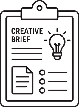 Creative brief clipboard with lightbulb icon