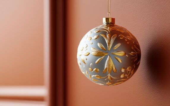 Handpainted Oversized Rose Gold Ornament with Elegant Gold Pattern Design
