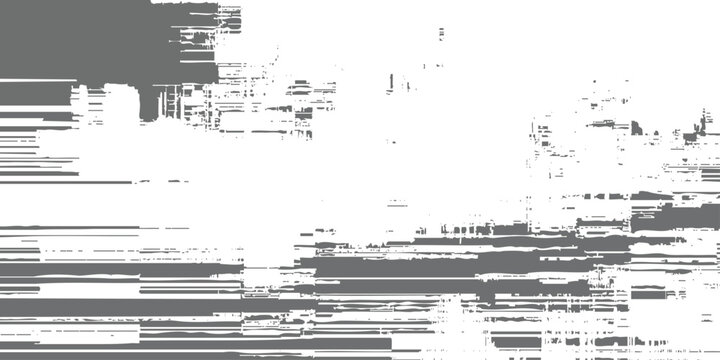Abstract white glitch texture background with digital signal distortion noise pattern and horizontal data streaks