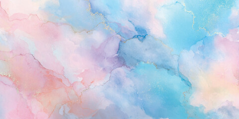 Obraz premium Abstract pastel watercolor alcohol ink background with elegant gold veins fluid marble texture for luxury design