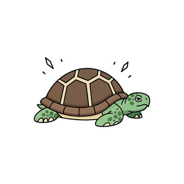 Cartoon turtle running fast outdoors.