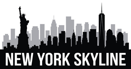 Fototapeta premium New York City Skyline Vector with Statue of Liberty and Iconic Skyscraper Landmarks
