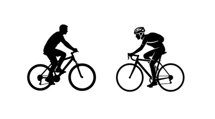 Obraz premium Two cyclists ride bicycles on a path in the city landscape