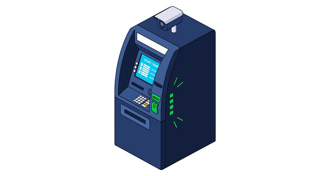 Isometric automated teller machine with security camera
