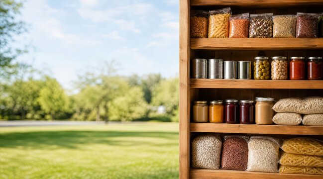 Community pantry shelf with copy space