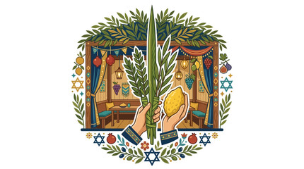 Fototapeta premium Hands holding traditional Jewish Sukkot lulav and etrog.
