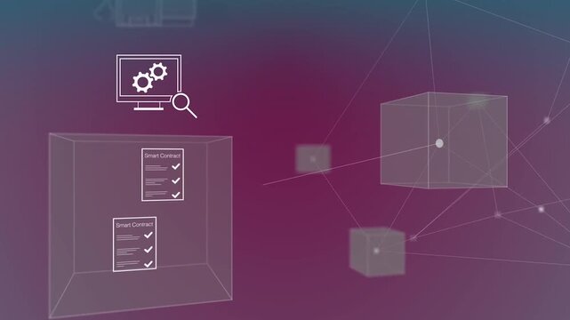 Abstract Data Network Structure with Floating Digital Tech Cubes 2D Animation