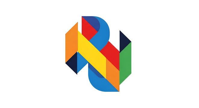 Abstract colorful geometric origami-style logo representing letters N and R clean white background