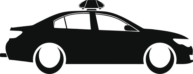 Police car, black silhouette, taxi light, vehicle icon, law enforcement © Sawmraj