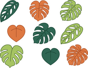 Tropical Monstera Leaf Collection with Hand Drawn Exotic Jungle Foliage, Split Philodendron Leaves, and Botanical Plant Elements for Vector Designs © MstSuborna