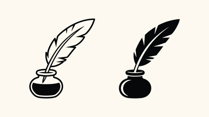 Vintage style feather quill pen and inkwell icon set. © Anukul Debnath