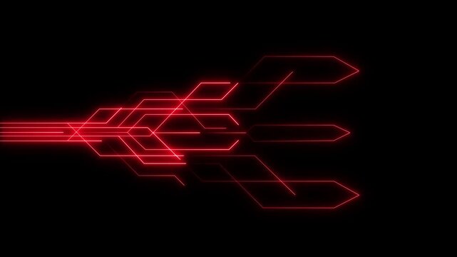 Red Futuristic Data Flow Animation with Glowing Circuit Arrows and Digital Technology Network on Black Background 4k visuals