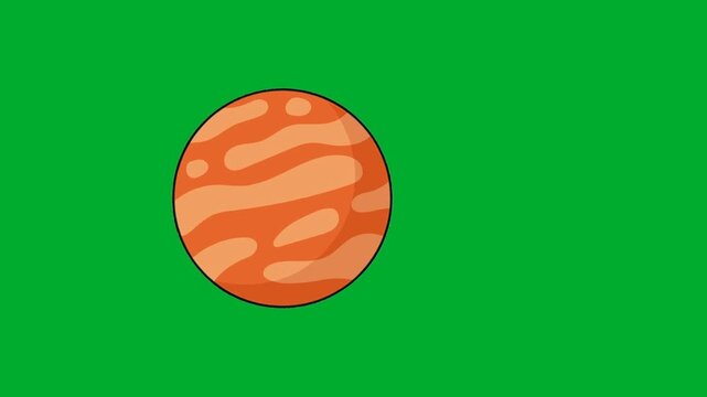 2d animation Jupiter planet rotating globe world sphere space orbit layout animation on green screen. Abstract orange striped giant gas cosmic ball model for astronomy science landscape background
