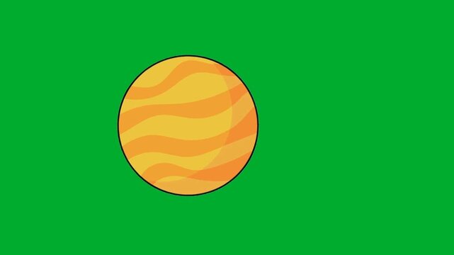 2d animation Venus planet sphere globe world rotating on space orbit layout animation on green screen. Abstract yellow striped gas cosmic ball model for astronomical universe science landscape