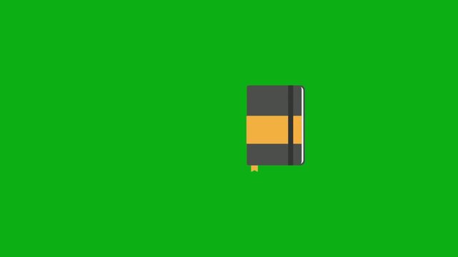 Closed book with yellow band education icon on green screen chromakey background 2d animated cartoon animation perfect for professional video editing chroma key compositing and stock footage