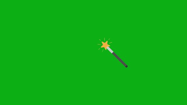 Magic wand with sparkles fantasy icon on green screen chromakey background 2d animated cartoon animation perfect for professional video editing chroma key compositing and stock footage production