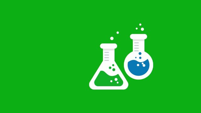 Beakers flasks with bubbles chemistry lab icon on green screen chromakey background 2d animated cartoon animation perfect for professional video editing chroma key compositing and stock footage