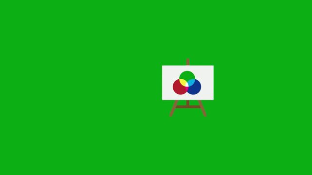 Easel with color palette art icon on green screen chromakey background 2d animated cartoon animation perfect for professional video editing chroma key compositing and stock footage production globally