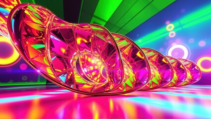 Fototapeta premium Bright abstract structure. Vivid pinks, greens dominate scene. Futuristic design, dynamic lighting creates intense visual impact.