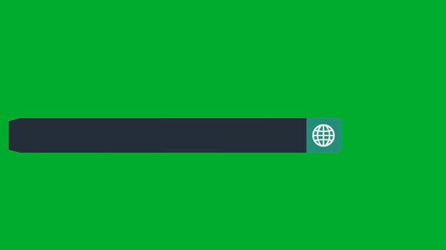 2d animation Internet browser bar mockup panel with a global globe web icon animation on green screen. Long text input interface template layout for digital address typing website navigation concept