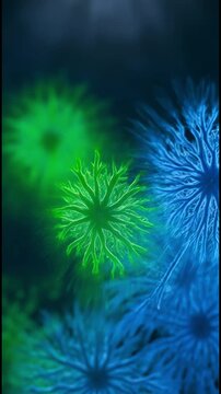 Glowing fractal nature abstract green blue botanical patterns detailed organic light