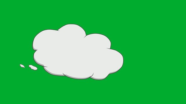 2d animation Thought bubble shape template sheet horizontal layout isolated on frame animation on green screen. Fluffy white speech balloon cloud icon texture pattern for message text placeholder