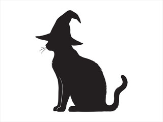 Cute Halloween black cat witch hat character silhouette vector isolated illustration  © Chan