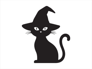Black cat with witch hat silhouette vector isolated illustration © Chan