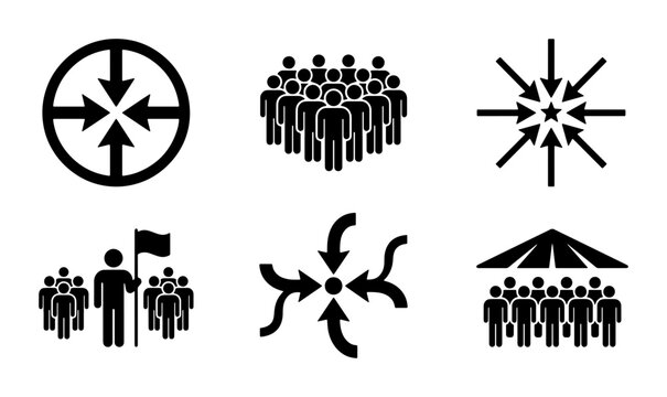 Focus Group Icons, Team Convergence, Audience Gathering, Crowd Management, Centralization Vectors