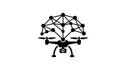 Obraz premium Drone with Neural Network Brain Icon - AI Technology Concept