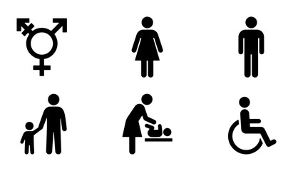 Gender Neutral, Family, and Accessibility Icons: Transgender, Male, Female, Parent Child, Baby Changing, Wheelchair