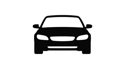 Fototapeta premium Front view sedan passenger car automobile solid black silhouette icon for traffic vehicle navigation sign