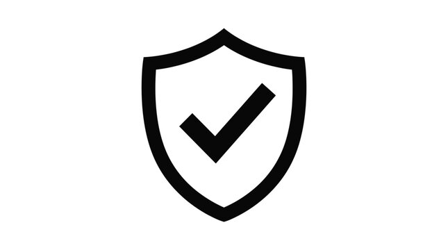 Antivirus scan protection shield line icon with bold verified checkmark for computer data security compliance
