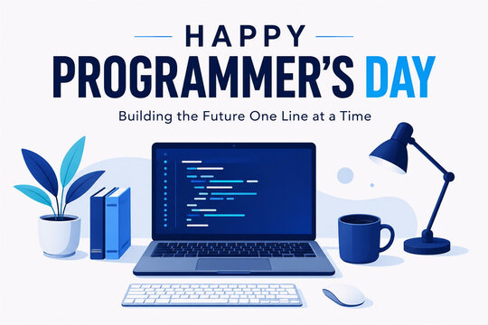 Happy International Programmer's Day Modern Flat Coding Workspace