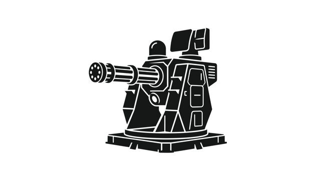 Futuristic Gatling Gun Turret Silhouette, Sci-Fi Weaponry Icon